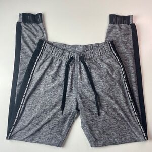 Victoria's Secret PINK Gray Space Dye Joggers Black Side Stripe Logo Pants